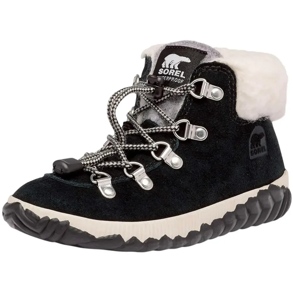 Sorel Kids Out 'N About Conquest Waterproof Boots with‎ Faux Fur Trim Black SZ 1